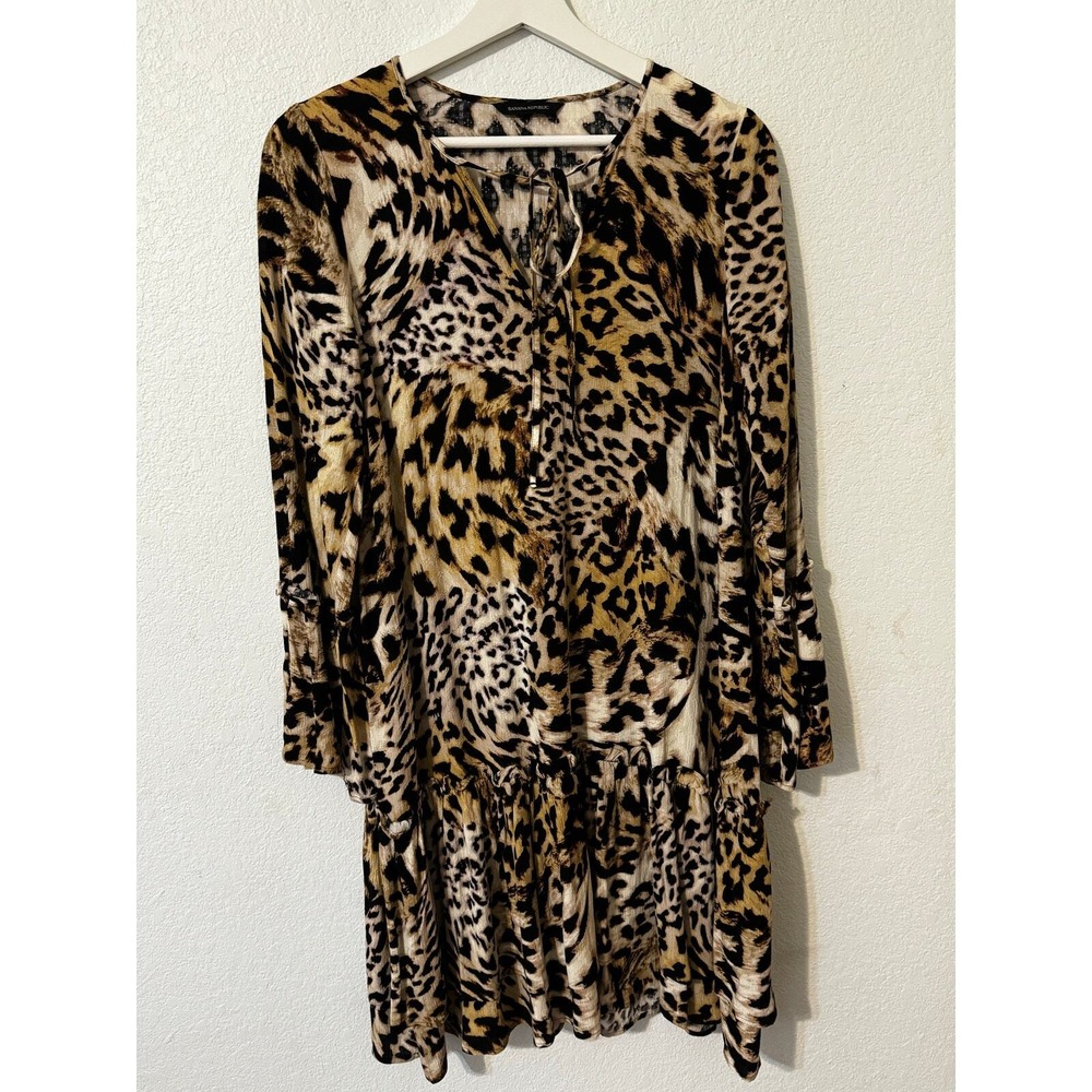Banana Republic‎ Leopard Print Ruffle Hem Shift Dress Petite Small